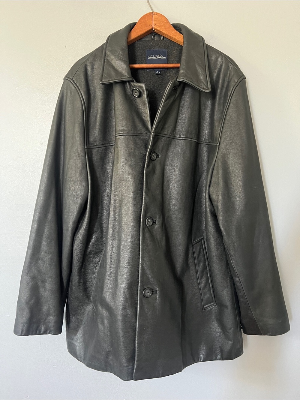 Brooks Brothers Black Leather Button-Front Trench Coat
